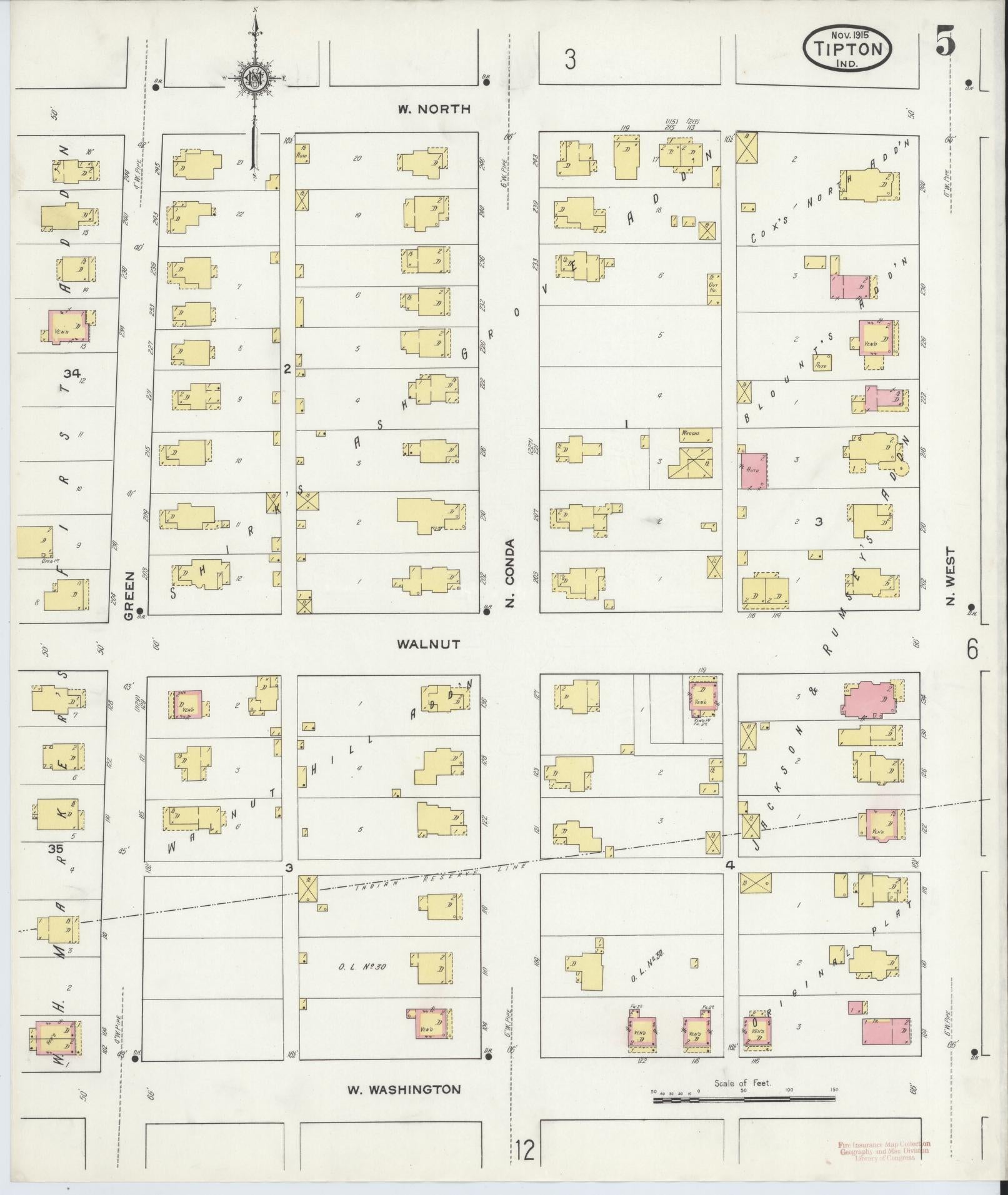 Sanborn Fire Insurance Map from Tipton, Tipton County, Indiana (1915), Sheet #0005 - Historic Sanborn Fire Insurance Map Print, vintage old map wall art, antique decor, genealogy gift, Indiana Indiana map