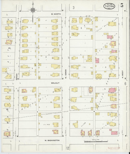 Sanborn Fire Insurance Map from Tipton, Tipton County, Indiana (1915), Sheet #0005 - Historic Sanborn Fire Insurance Map Print, vintage old map wall art, antique decor, genealogy gift, Indiana Indiana map