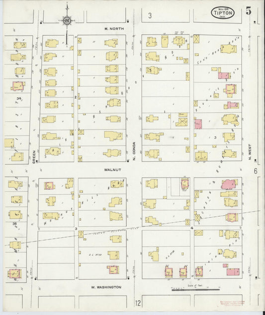 Sanborn Fire Insurance Map from Tipton, Tipton County, Indiana (1915), Sheet #0005 - Historic Sanborn Fire Insurance Map Print, vintage old map wall art, antique decor, genealogy gift, Indiana Indiana map