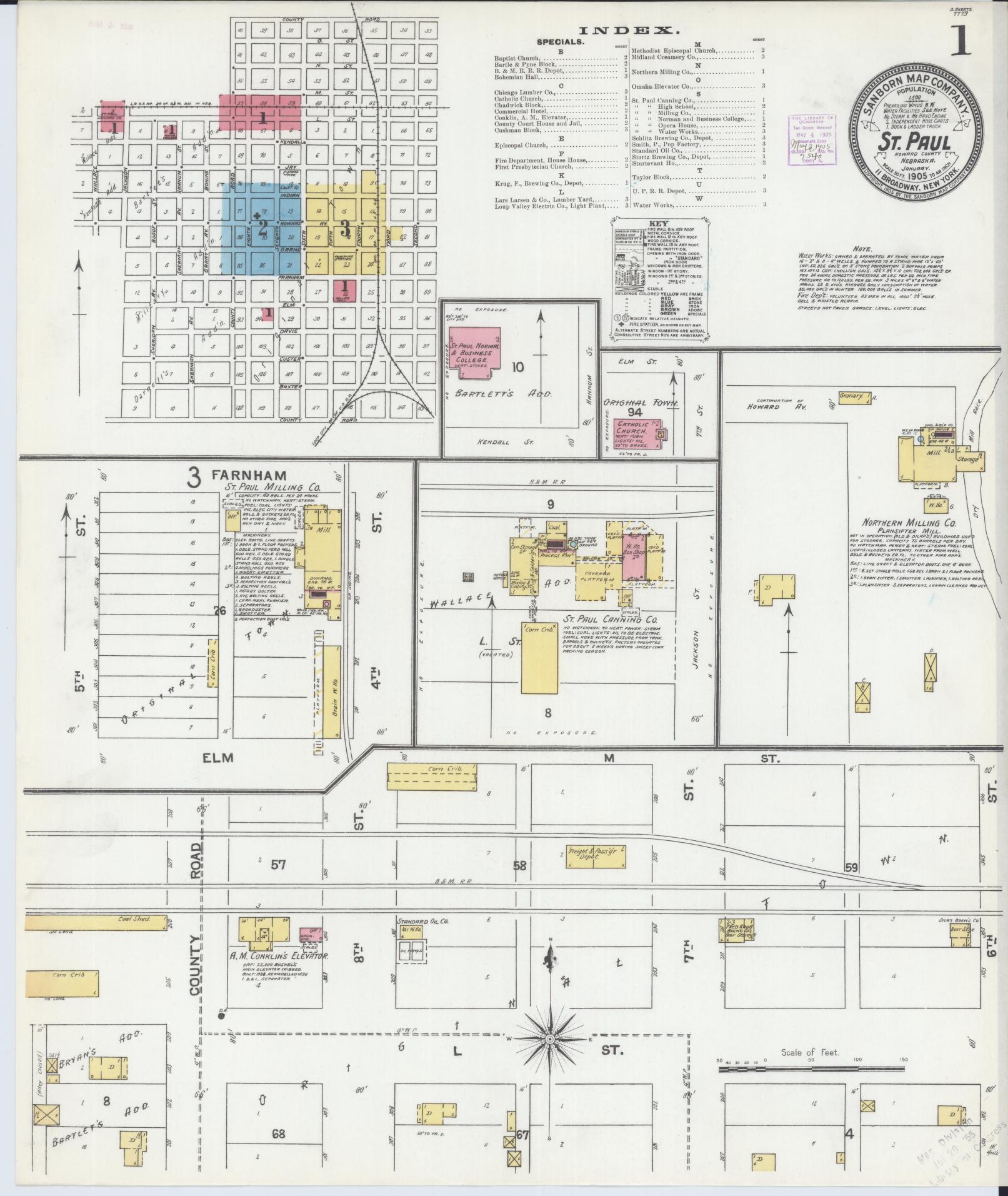 Sanborn Fire Insurance Map from Saint Paul, Howard County, Nebraska (1905), Sheet #0001 - Historic Sanborn Fire Insurance Map Print, vintage old map wall art, antique decor, genealogy gift, Nebraska Nebraska map