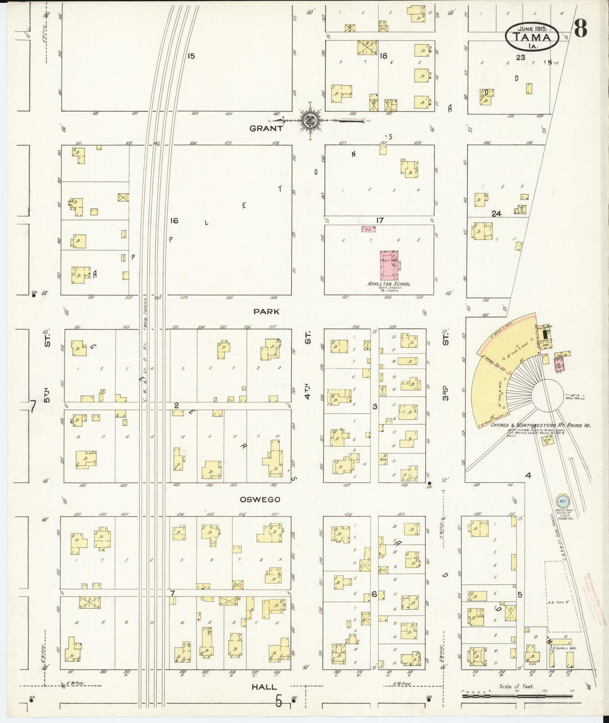 Sanborn Fire Insurance Map from Tama, Tama County, Iowa (1915), Sheet #0008 - Historic Sanborn Fire Insurance Map Print, vintage old map wall art