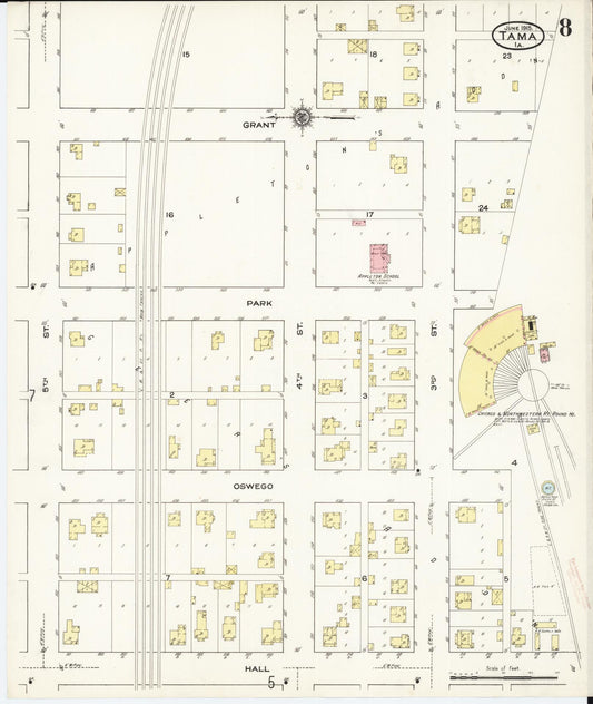 Sanborn Fire Insurance Map from Tama, Tama County, Iowa (1915), Sheet #0008 - Historic Sanborn Fire Insurance Map Print, vintage old map wall art