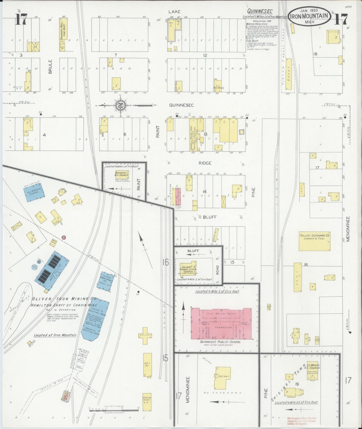 Sanborn Fire Insurance Map from Iron Mountain, Dickinson County, Michigan (1930), Sheet #0017 - Complete Map Set gallery image, historic Sanborn map, vintage wall art, Michigan Michigan