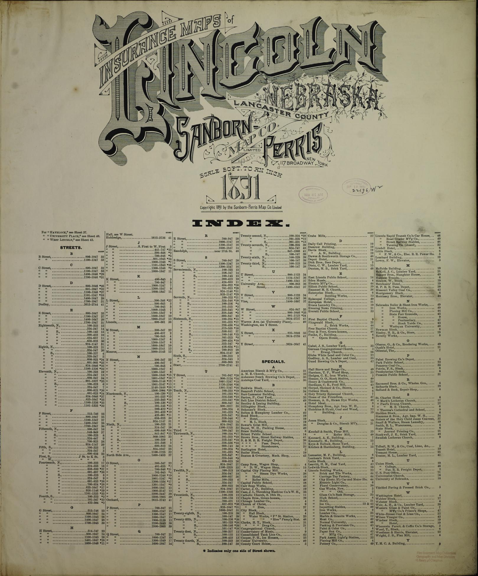 Sanborn Fire Insurance Map from Lincoln, Lancaster County, Nebraska. (1897) – Historic Sanborn Fire Insurance Map Print