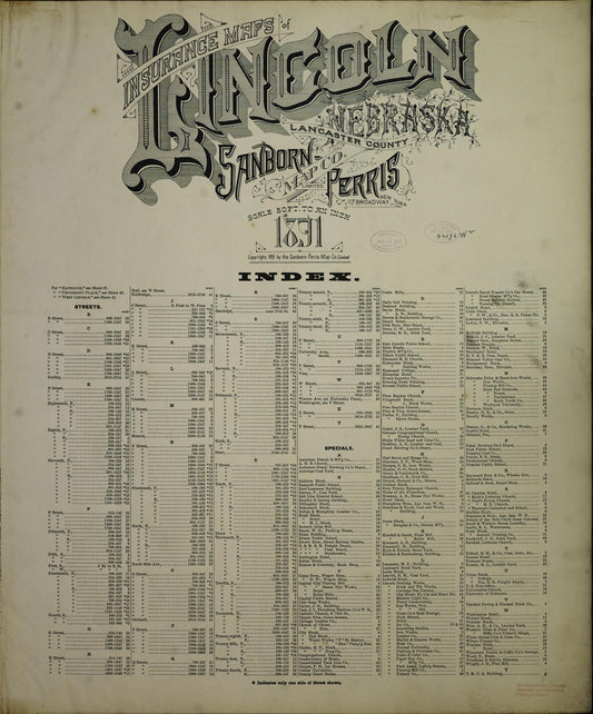 Sanborn Fire Insurance Map from Lincoln, Lancaster County, Nebraska. (1897) – Historic Sanborn Fire Insurance Map Print