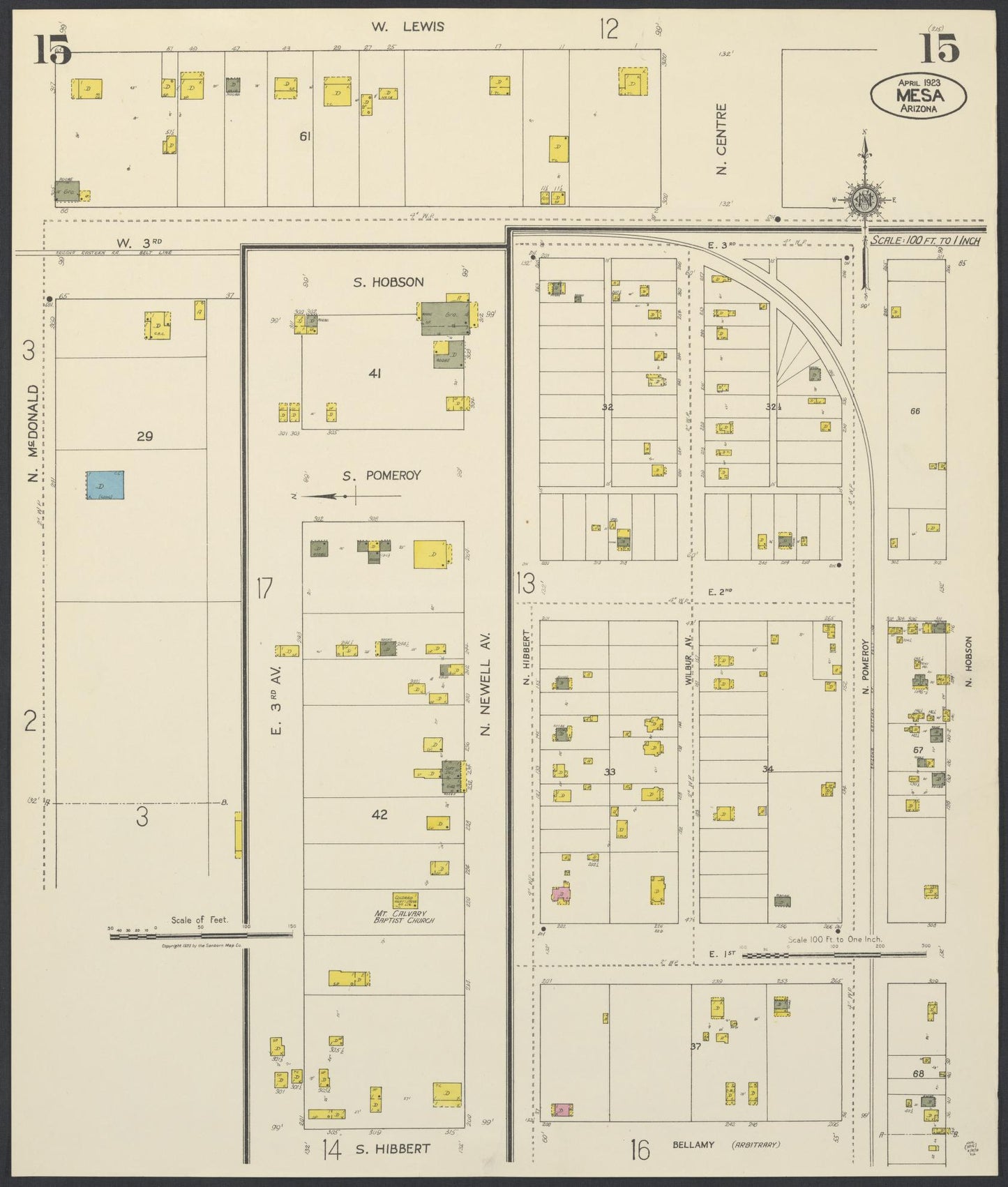 Sanborn Fire Insurance Map from Mesa, Maricopa County, Arizona (1923), Sheet #0015 - Complete Map Set gallery image, historic Sanborn map, vintage wall art, Arizona Arizona
