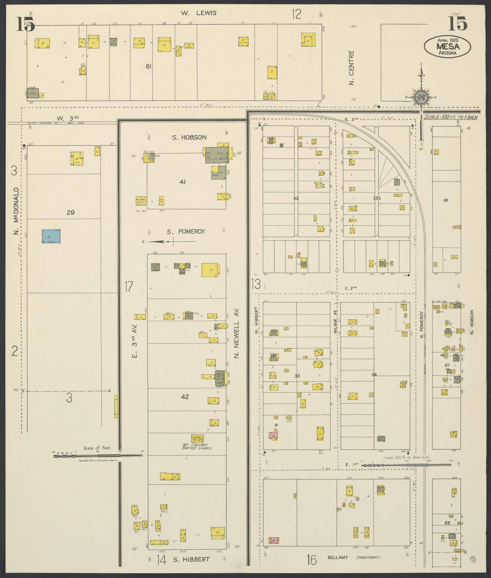 Sanborn Fire Insurance Map from Mesa, Maricopa County, Arizona (1923), Sheet #0015 - Complete Map Set gallery image, historic Sanborn map, vintage wall art, Arizona Arizona