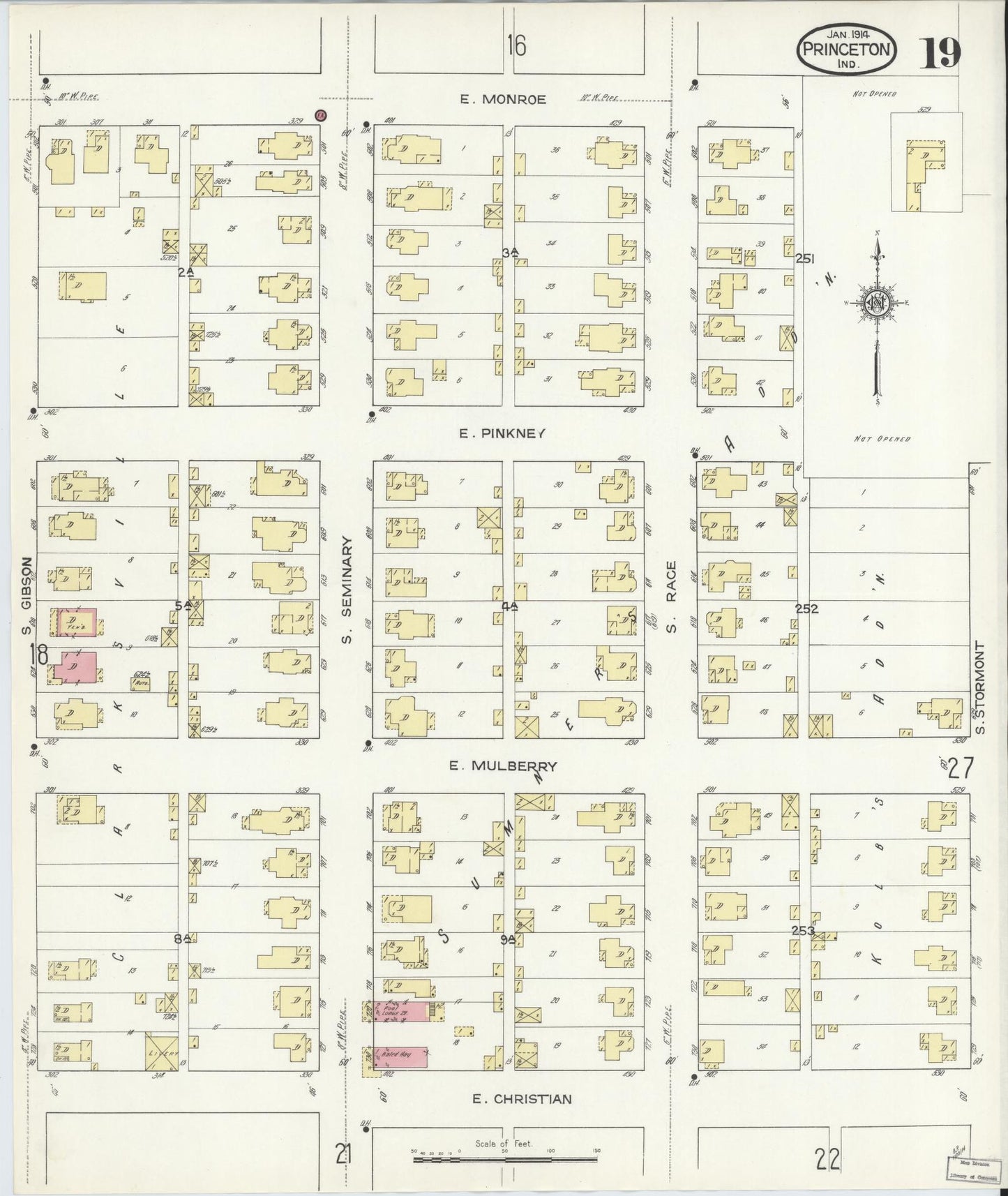 Sanborn Fire Insurance Map from Princeton, Gibson County, Indiana (1914), Sheet #0019 - Complete Map Set gallery image, historic Sanborn map, vintage wall art, Indiana Indiana