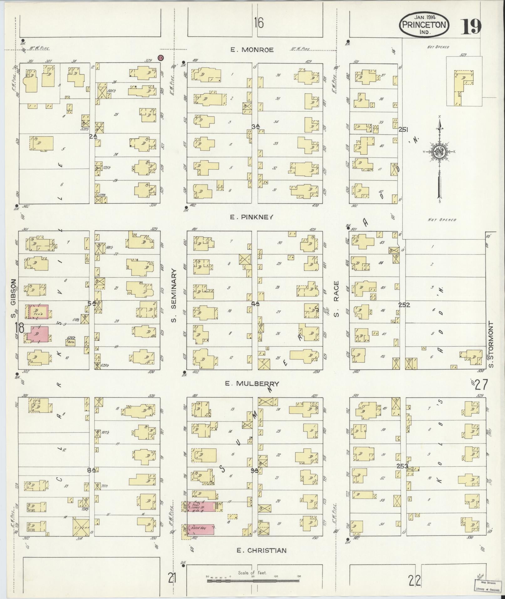 Sanborn Fire Insurance Map from Princeton, Gibson County, Indiana (1914), Sheet #0019 - Complete Map Set gallery image, historic Sanborn map, vintage wall art, Indiana Indiana