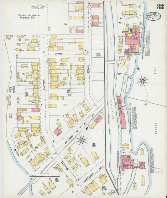 Sanborn Fire Insurance Map from Cohoes, Albany County, New York (1902), Sheet #0032 - Historic Sanborn Fire Insurance Map Print, vintage old map wall art, antique decor, genealogy gift, New York New York map