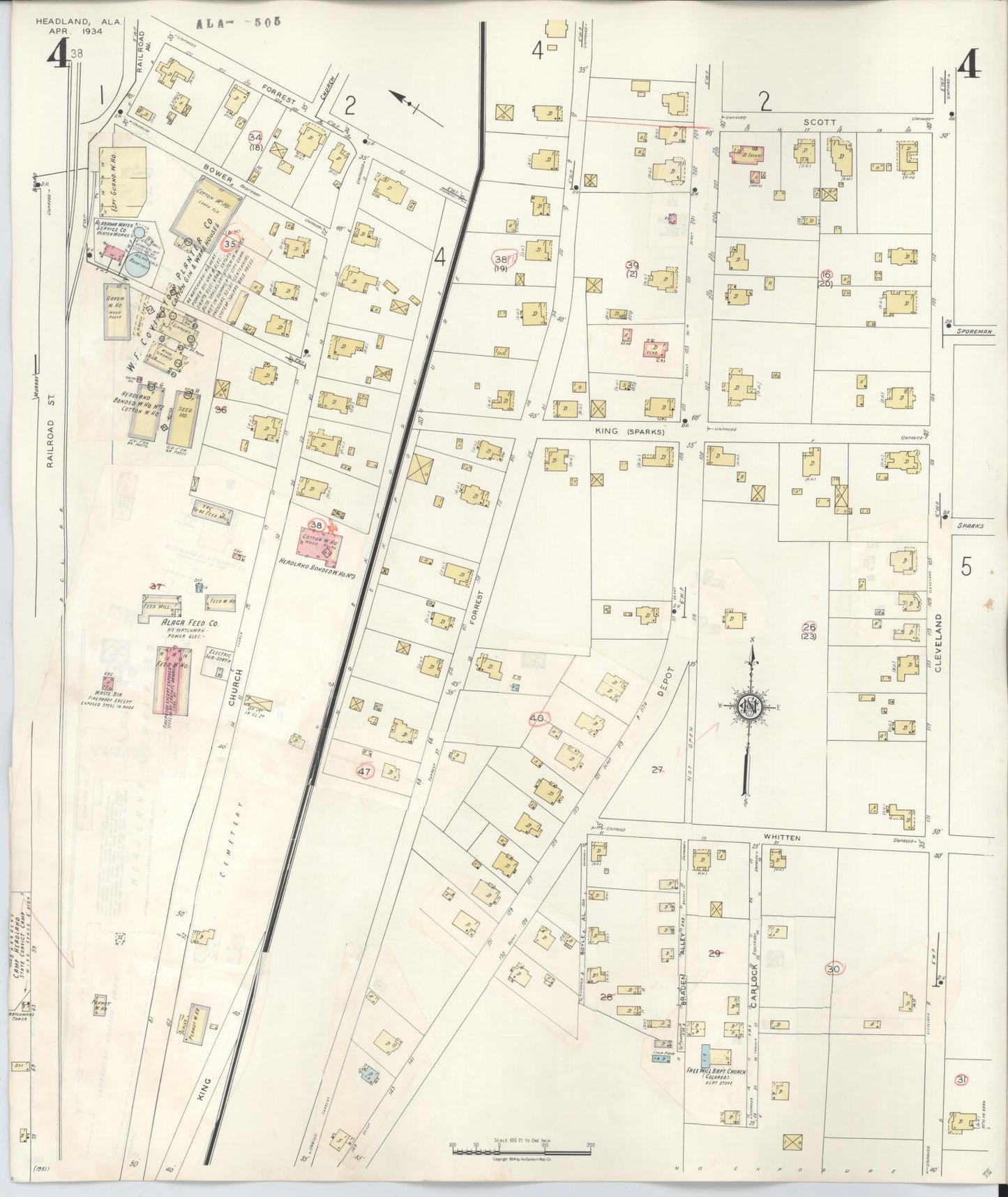 Sanborn Fire Insurance Map from Headland, Henry County, Alabama (1945), Sheet #0004 - Complete Map Set gallery image, historic Sanborn map, vintage wall art, Alabama Alabama