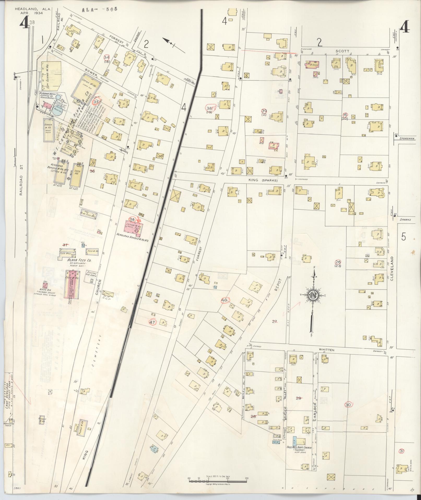 Sanborn Fire Insurance Map from Headland, Henry County, Alabama (1945), Sheet #0004 - Complete Map Set gallery image, historic Sanborn map, vintage wall art, Alabama Alabama