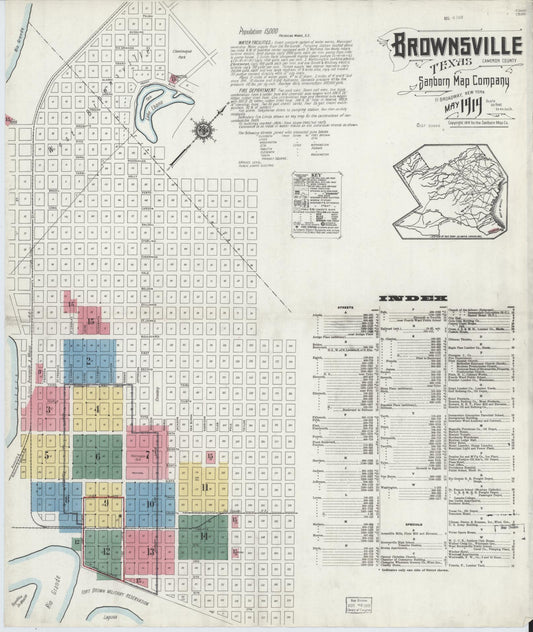 Sanborn Fire Insurance Map from Brownsville, Cameron County, Texas (1919), Sheet #0001 - Historic Sanborn Fire Insurance Map Print, vintage old map wall art, antique decor, genealogy gift, Texas Texas map