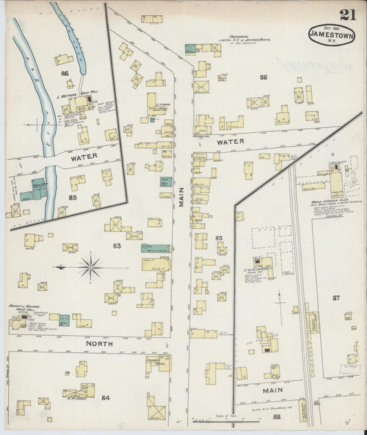 Sanborn Fire Insurance Map from Jamestown, Chautauqua County, New York (1891), Sheet #0021 - Historic Sanborn Fire Insurance Map Print, vintage old map wall art, antique decor, genealogy gift, New York New York map