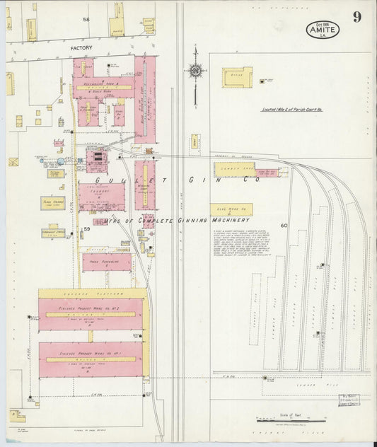 Sanborn Fire Insurance Map from Amite, Tangipahoa Parish, Louisiana (1916), Sheet #0009 - Historic Sanborn Fire Insurance Map Print, vintage old map wall art, antique decor, genealogy gift, Louisiana Louisiana map