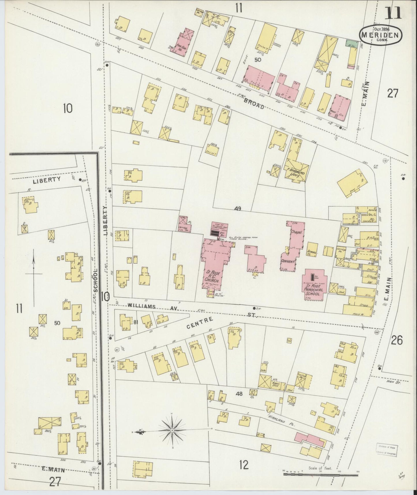 Sanborn Fire Insurance Map from Meriden, New Haven County, Connecticut (1896), Sheet #0011 - Complete Map Set gallery image, historic Sanborn map, vintage wall art, Connecticut Connecticut