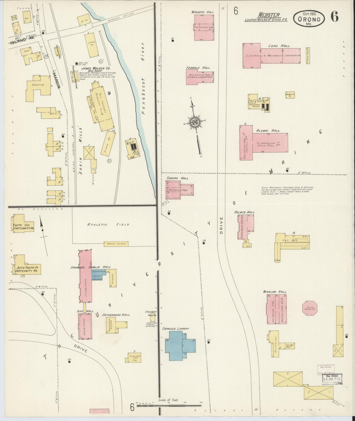 Sanborn Fire Insurance Map from Orono, Penobscot County, Maine (1912), Sheet #0006 - Complete Map Set gallery image, historic Sanborn map, vintage wall art, Maine Maine
