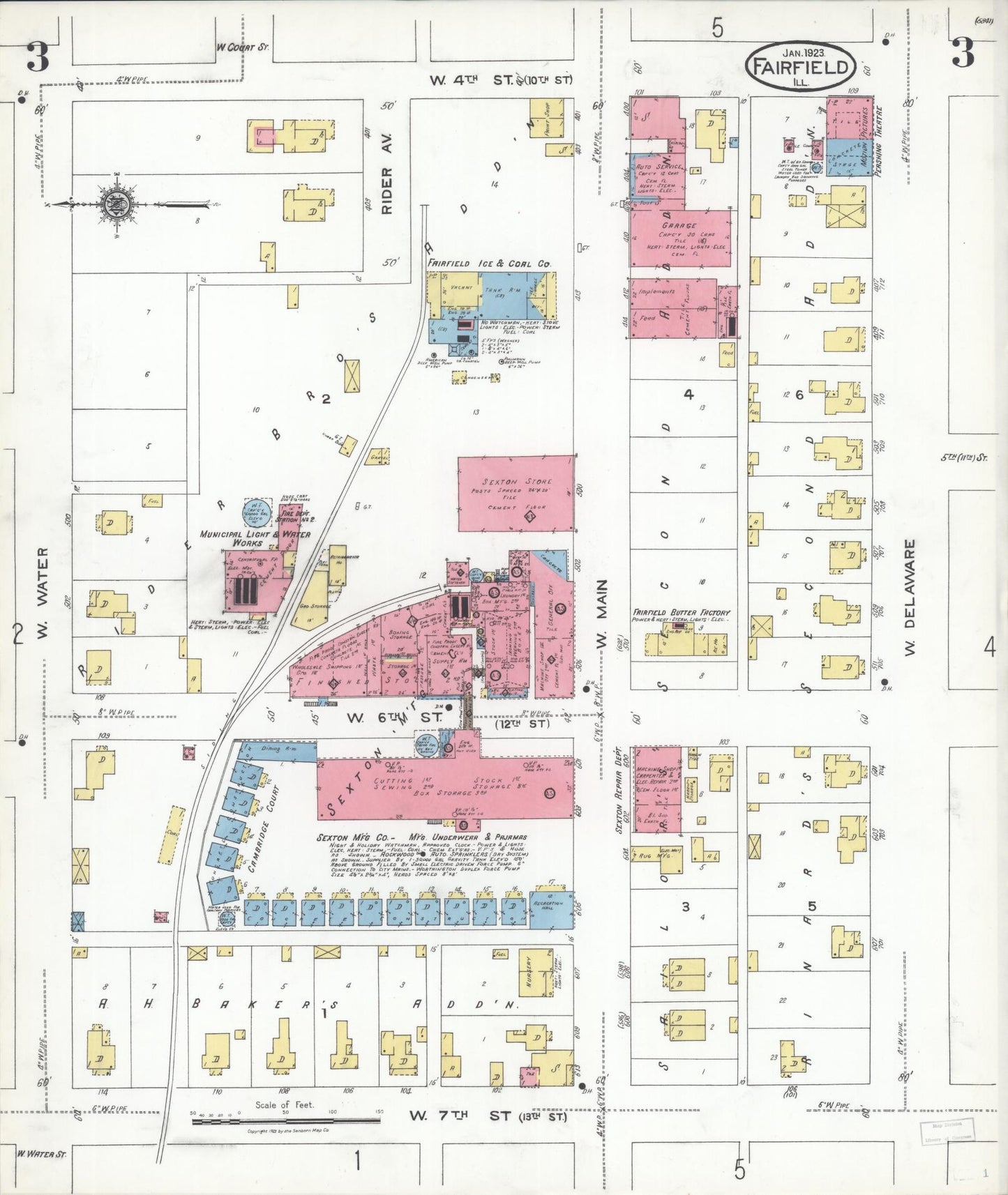 Sanborn Fire Insurance Map from Fairfield, Wayne County, Illinois (1923), Sheet #0003 - Complete Map Set gallery image, historic Sanborn map, vintage wall art, Illinois Illinois