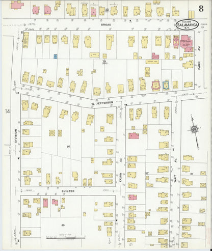 Sanborn Fire Insurance Map from Salamanca, Cattaraugus County, New York (1918), Sheet #0008 - Historic Sanborn Fire Insurance Map Print, vintage old map wall art, antique decor, genealogy gift, New York New York map