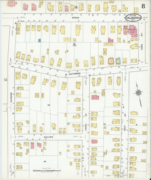Sanborn Fire Insurance Map from Salamanca, Cattaraugus County, New York (1918), Sheet #0008 - Historic Sanborn Fire Insurance Map Print, vintage old map wall art, antique decor, genealogy gift, New York New York map