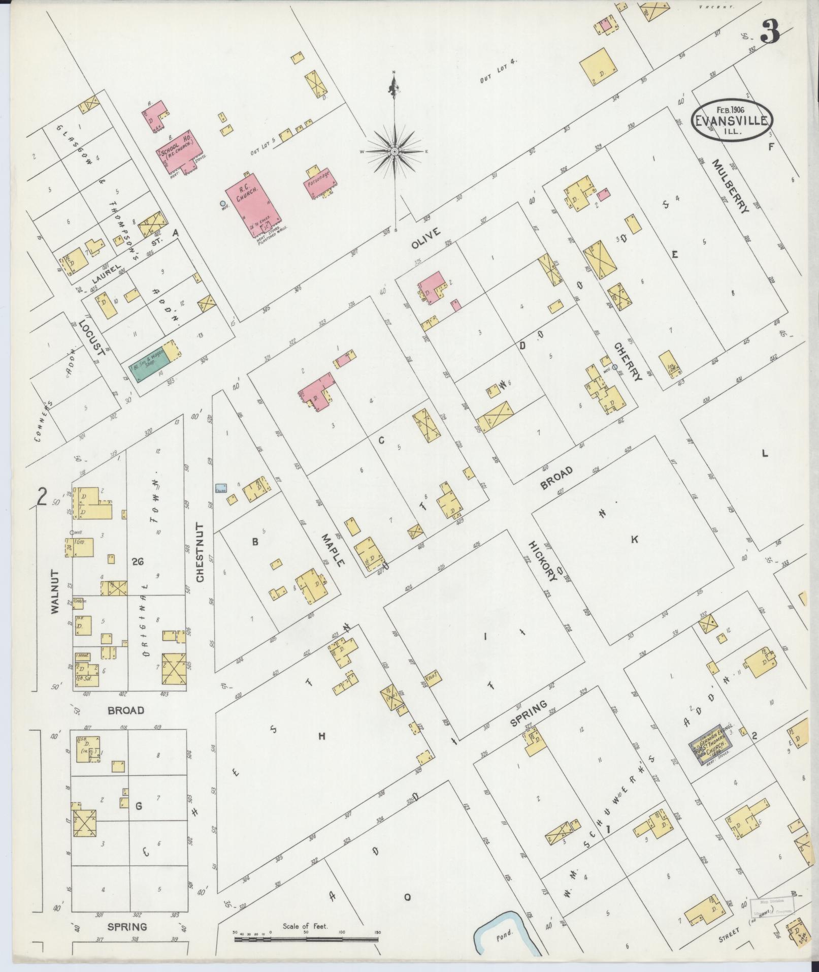 Sanborn Fire Insurance Map from Evansville, Randolph County, Illinois (1906), Sheet #0003 - Complete Map Set gallery image, historic Sanborn map, vintage wall art, Illinois Illinois