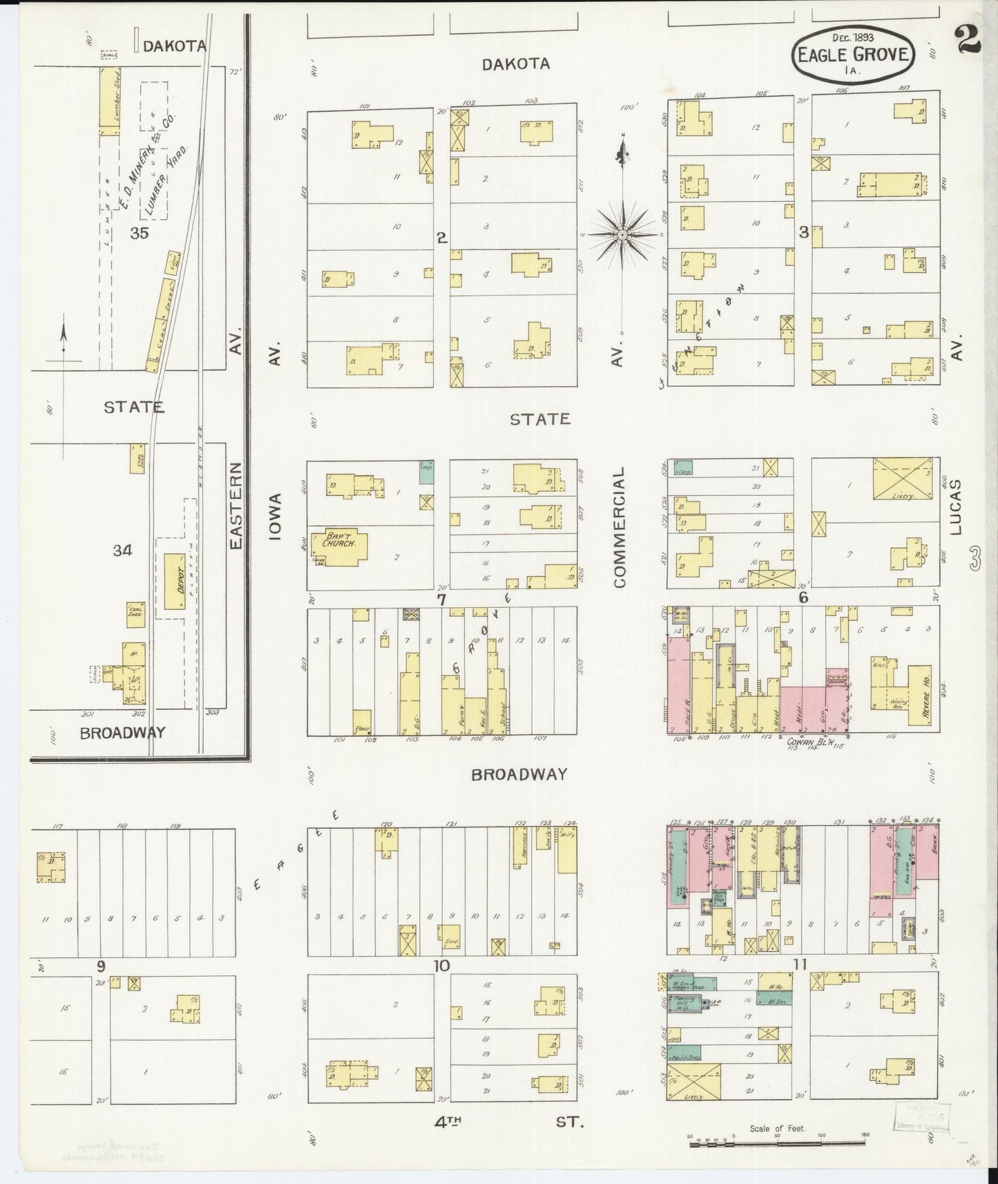Sanborn Fire Insurance Map from Eagle Grove, Wright County, Iowa (1893), Sheet #0002 - Historic Sanborn Fire Insurance Map Print, vintage old map wall art