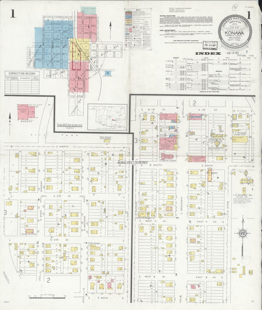 Sanborn Fire Insurance Map from Konawa, Seminode County, Oklahoma (1936), Sheet #0001 - Historic Sanborn Fire Insurance Map Print, vintage old map wall art, antique decor, genealogy gift, Oklahoma Oklahoma map