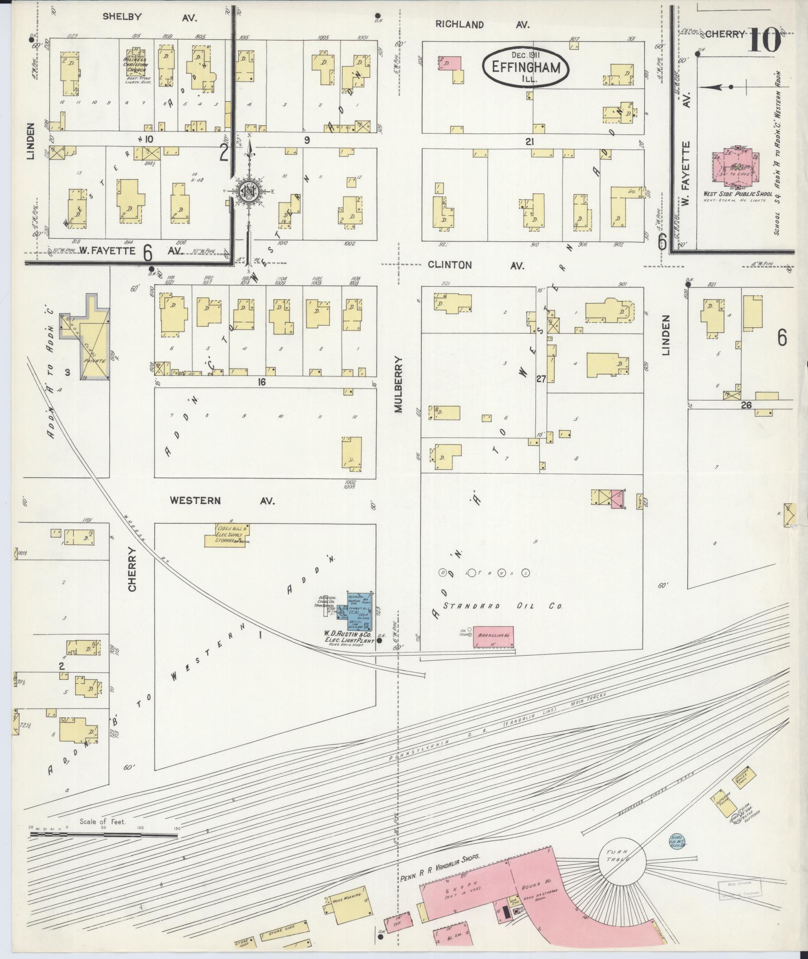 Sanborn Fire Insurance Map from Effingham, Effingham County, Illinois (1911), Sheet #0010 - Historic Sanborn Fire Insurance Map Print, vintage old map wall art, antique decor, genealogy gift, Illinois Illinois map