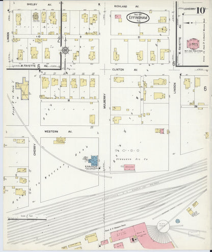 Sanborn Fire Insurance Map from Effingham, Effingham County, Illinois (1911), Sheet #0010 - Historic Sanborn Fire Insurance Map Print, vintage old map wall art, antique decor, genealogy gift, Illinois Illinois map