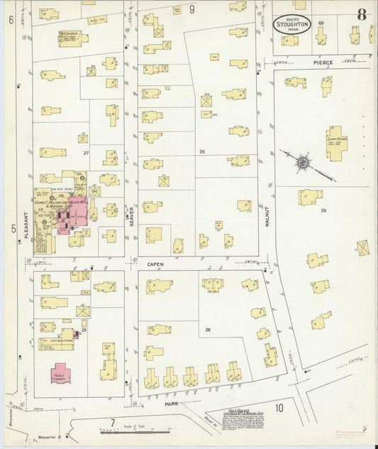 Sanborn Fire Insurance Map from Stoughton, Norfolk County, Massachusetts (1912), Sheet #0008 - Historic Sanborn Fire Insurance Map Print, vintage old map wall art, antique decor, genealogy gift, Massachusetts Massachusetts map