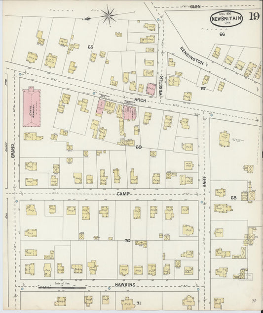 Sanborn Fire Insurance Map from New Britain, Hartford County, Connecticut (1890), Sheet #0019 - Historic Sanborn Fire Insurance Map Print, vintage old map wall art, antique decor, genealogy gift, Connecticut Connecticut map