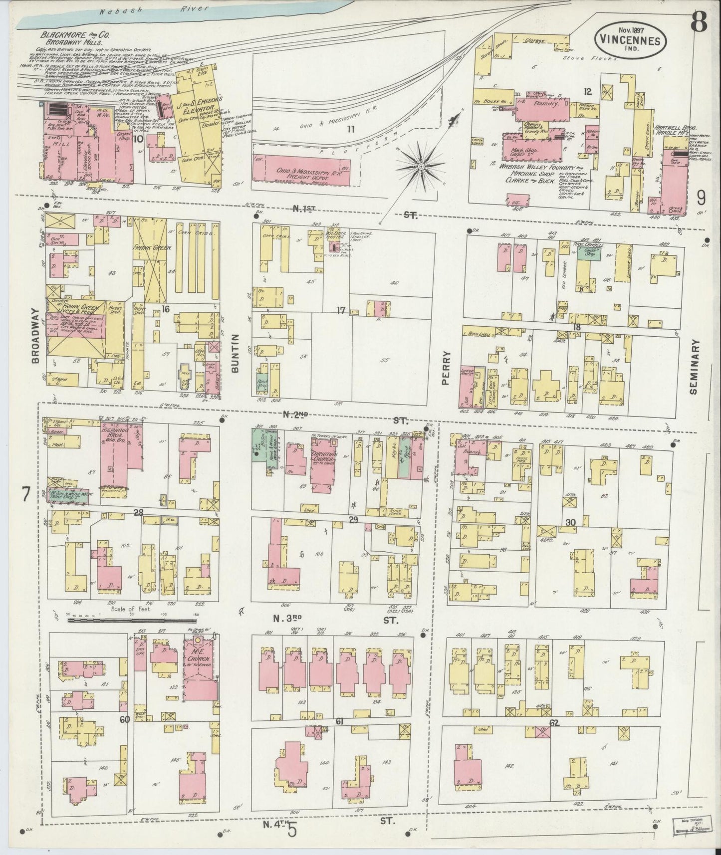 Sanborn Fire Insurance Map from Vincennes, Knox County, Indiana (1897), Sheet #0008 - Complete Map Set gallery image, historic Sanborn map, vintage wall art, Indiana Indiana