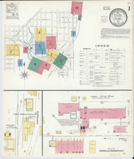 Sanborn Fire Insurance Map from Laurel, Jones County, Mississippi (1907), Sheet #0001 - Complete Map Set gallery image, historic Sanborn map, vintage wall art, Mississippi Mississippi