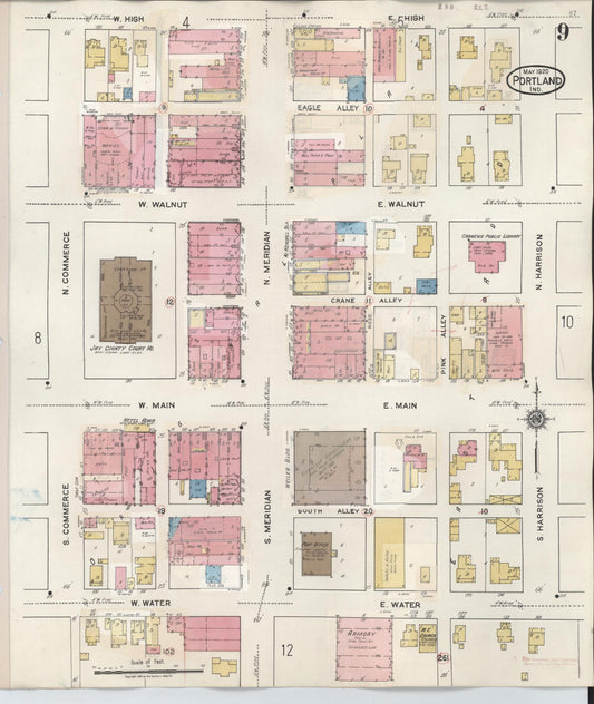 Sanborn Fire Insurance Map from Portland, Jay County, Indiana (1946), Sheet #0009 - Historic Sanborn Fire Insurance Map Print, vintage old map wall art, antique decor, genealogy gift, Indiana Indiana map