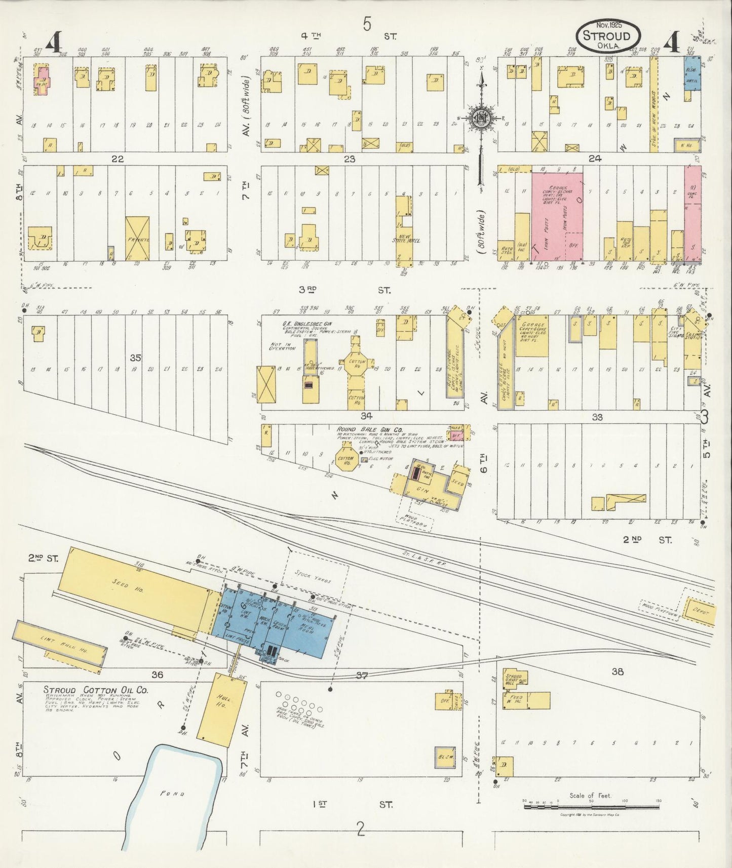 Sanborn Fire Insurance Map from Stroud, Lincoln County, Oklahoma (1925), Sheet #0004 - Historic Sanborn Fire Insurance Map Print, vintage old map wall art, antique decor, genealogy gift, Oklahoma Oklahoma map