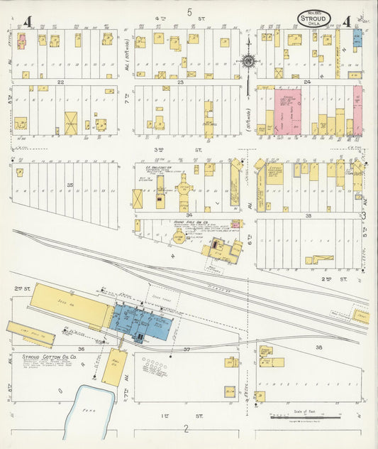 Sanborn Fire Insurance Map from Stroud, Lincoln County, Oklahoma (1925), Sheet #0004 - Historic Sanborn Fire Insurance Map Print, vintage old map wall art, antique decor, genealogy gift, Oklahoma Oklahoma map