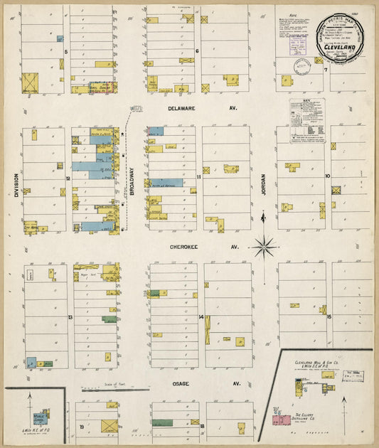 Sanborn Fire Insurance Map from Cleveland, Pawnee County, Oklahoma. (1901) – Historic Sanborn Fire Insurance Map Print