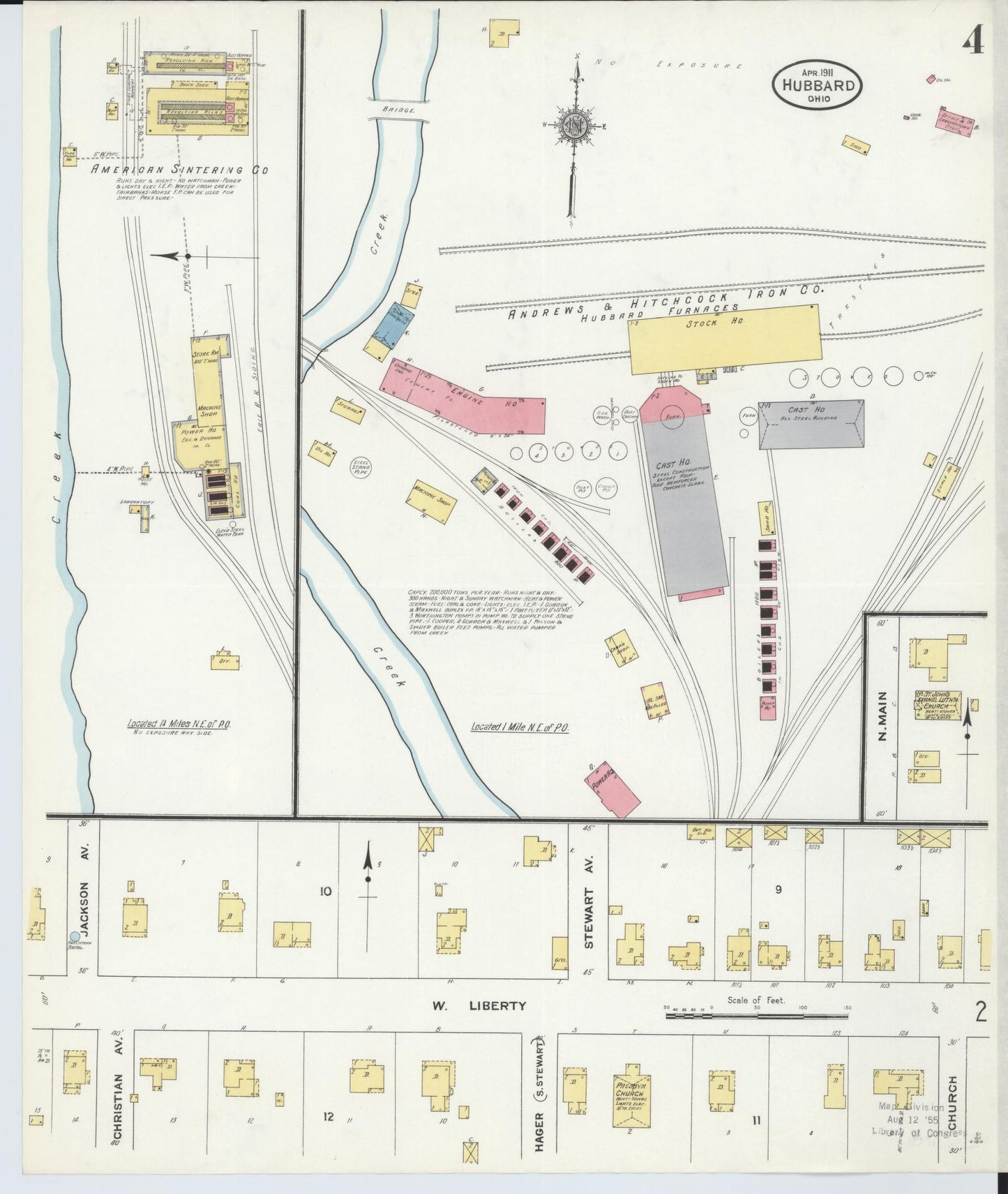 Sanborn Fire Insurance Map from Hubbard, Trumbull County, Ohio (1911), Sheet #0004 - Historic Sanborn Fire Insurance Map Print, vintage old map wall art, antique decor, genealogy gift, Ohio Ohio map