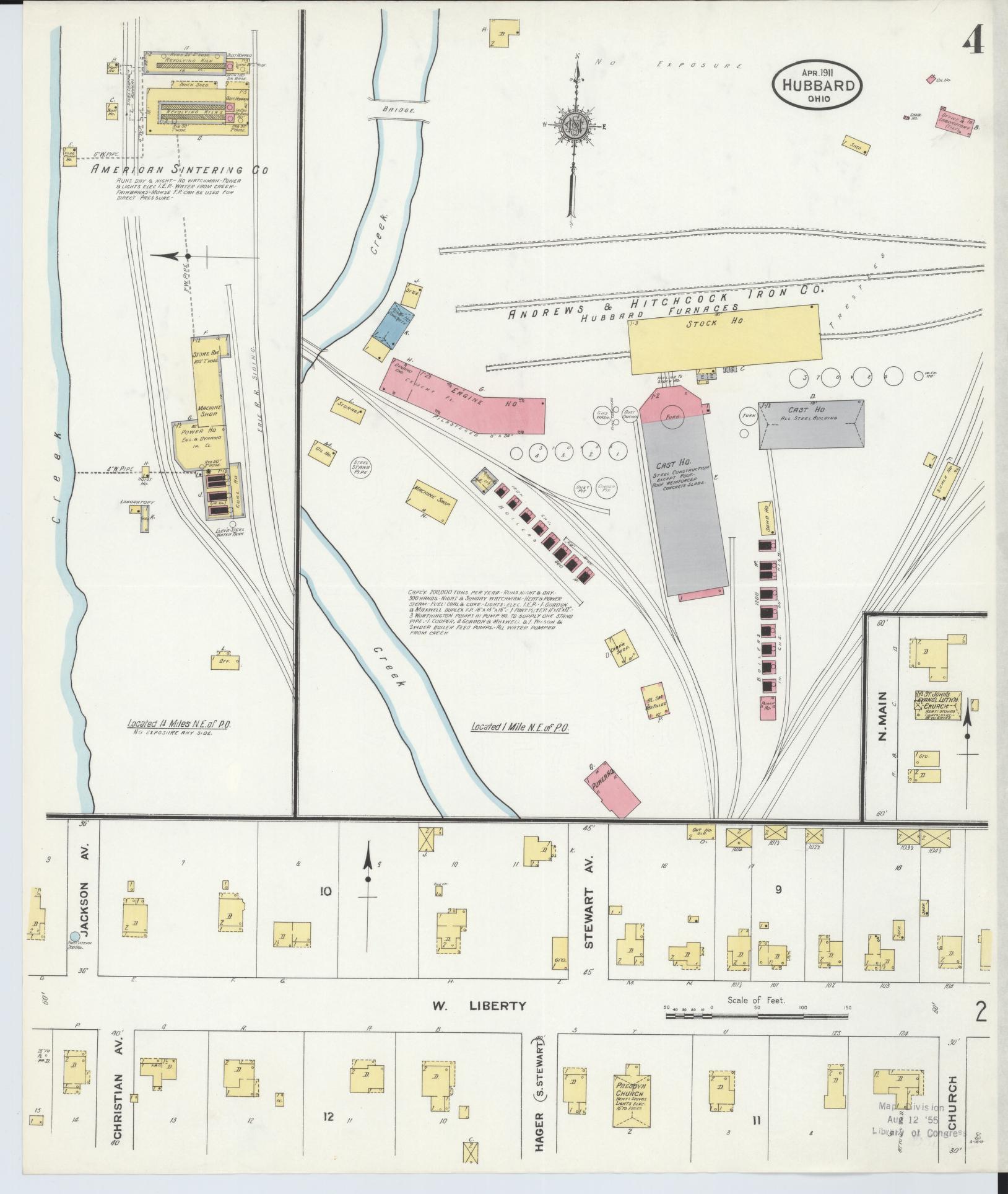 Sanborn Fire Insurance Map from Hubbard, Trumbull County, Ohio (1911), Sheet #0004 - Historic Sanborn Fire Insurance Map Print, vintage old map wall art, antique decor, genealogy gift, Ohio Ohio map
