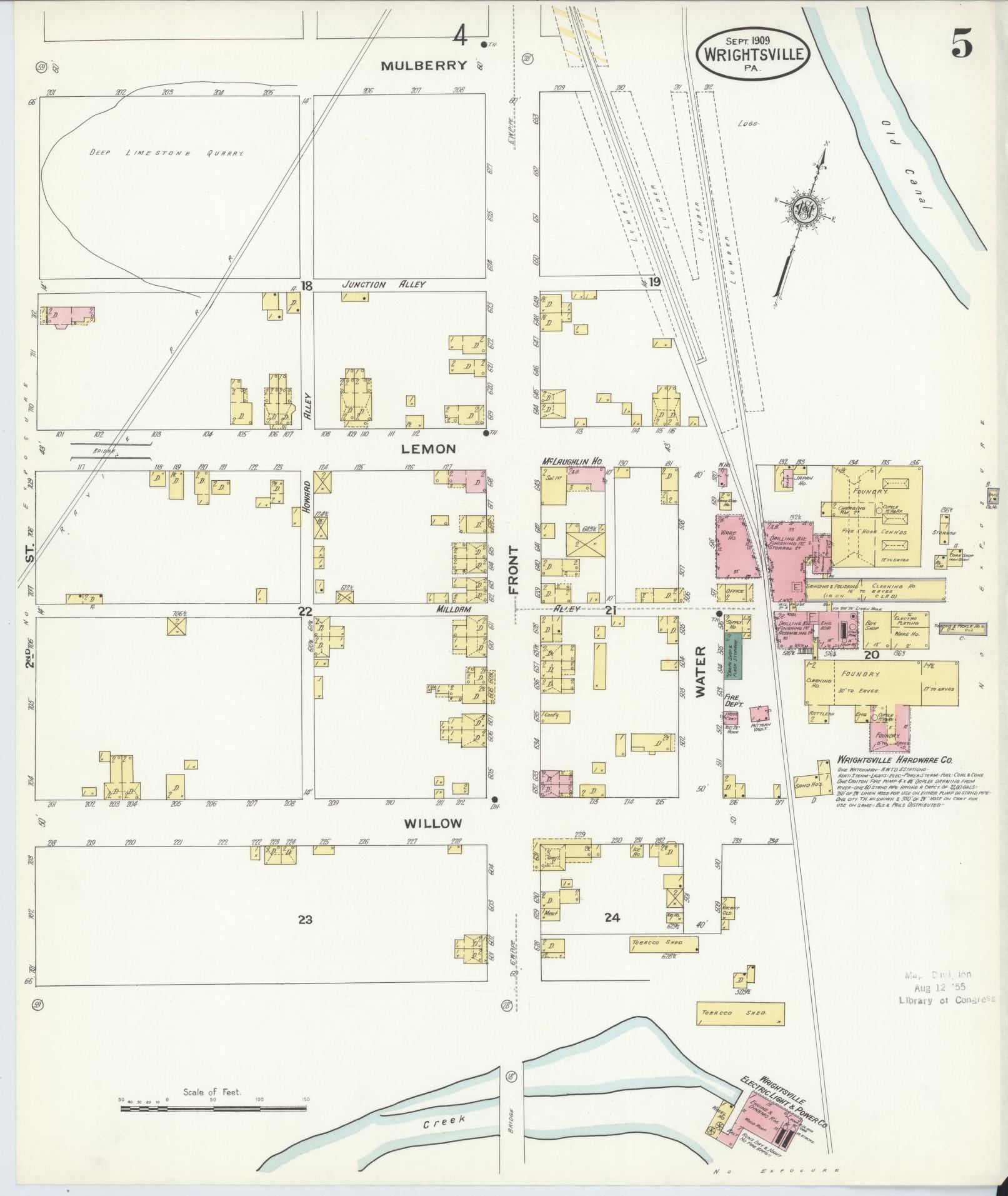Sanborn Fire Insurance Map from Wrightsville, York County, Pennsylvania (1909), Sheet #0005 - Complete Map Set gallery image, historic Sanborn map, vintage wall art, Pennsylvania Pennsylvania