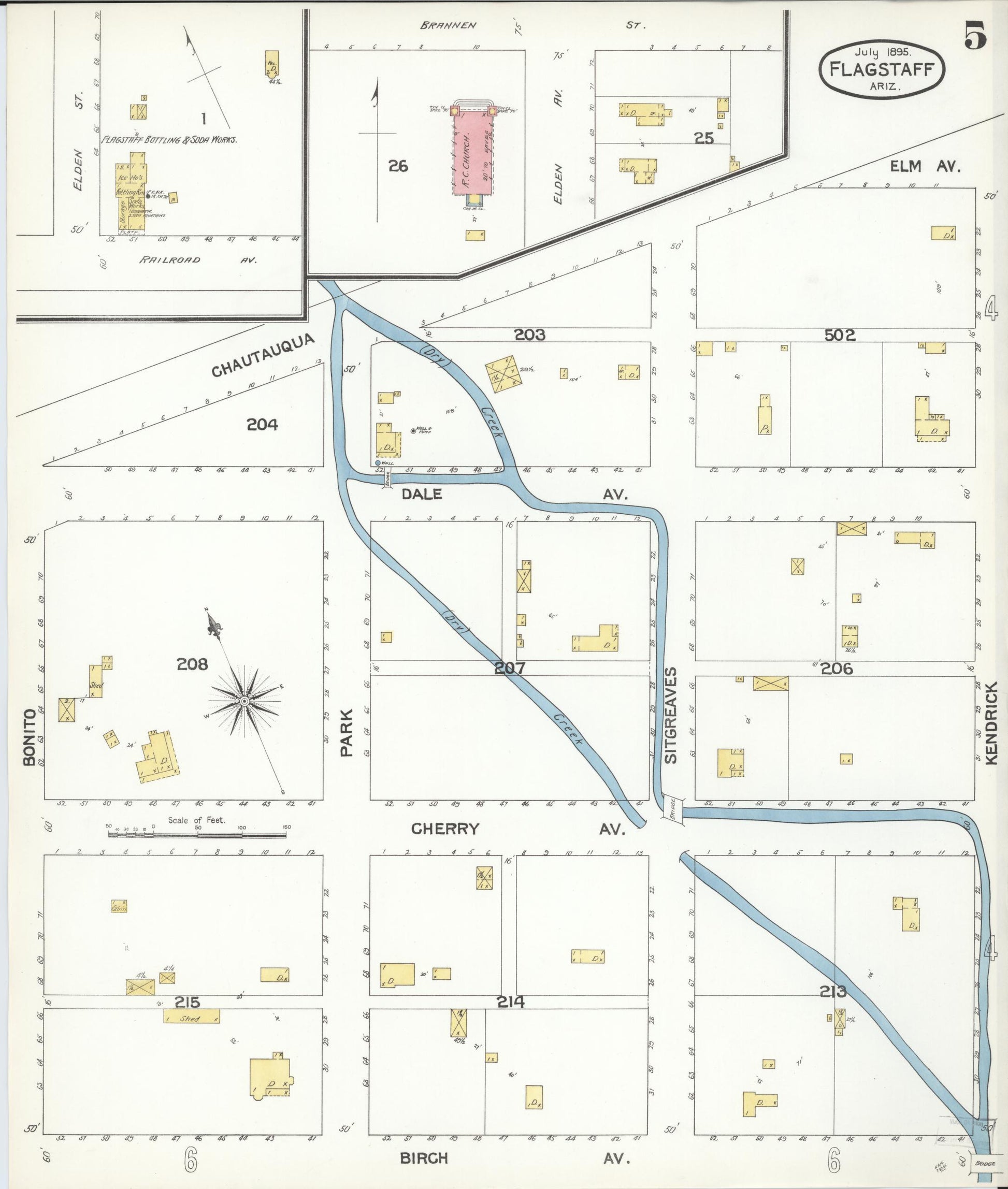 Sanborn Fire Insurance Map from Flagstaff, Coconino County, Arizona (1895), Sheet #0005 - Historic Sanborn Fire Insurance Map Print, vintage old map wall art, antique decor, genealogy gift, Arizona Arizona map