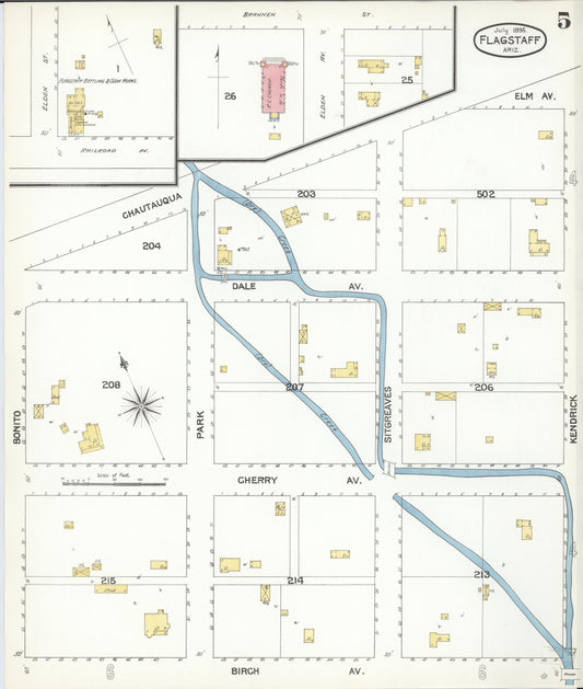 Sanborn Fire Insurance Map from Flagstaff, Coconino County, Arizona (1895), Sheet #0005 - Historic Sanborn Fire Insurance Map Print, vintage old map wall art, antique decor, genealogy gift, Arizona Arizona map