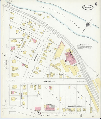 Sanborn Fire Insurance Map from Freeport, Stephenson County, Illinois (1910), Sheet #0006 - Complete Map Set gallery image, historic Sanborn map, vintage wall art, Illinois Illinois