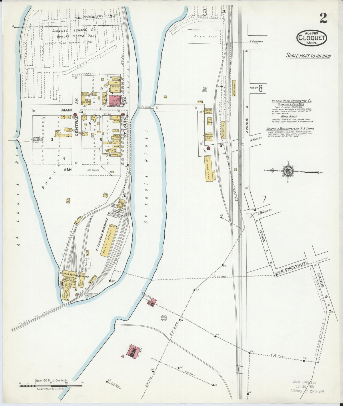 Sanborn Fire Insurance Map from Cloquet, Carlton County, Minnesota (1919), Sheet #0002 - Historic Sanborn Fire Insurance Map Print, vintage old map wall art, antique decor, genealogy gift, Minnesota Minnesota map