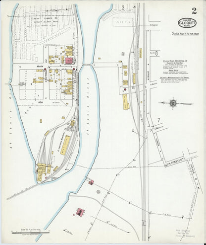 Sanborn Fire Insurance Map from Cloquet, Carlton County, Minnesota (1919), Sheet #0002 - Historic Sanborn Fire Insurance Map Print, vintage old map wall art, antique decor, genealogy gift, Minnesota Minnesota map