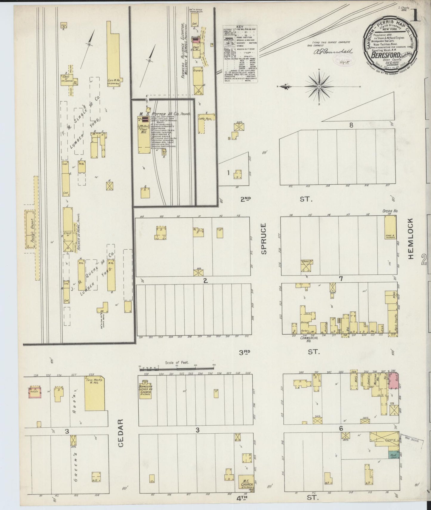 Sanborn Fire Insurance Map from Beresford, Union And Lincoln Counties, South Dakota. (1893) – Historic Sanborn Fire Insurance Map Print