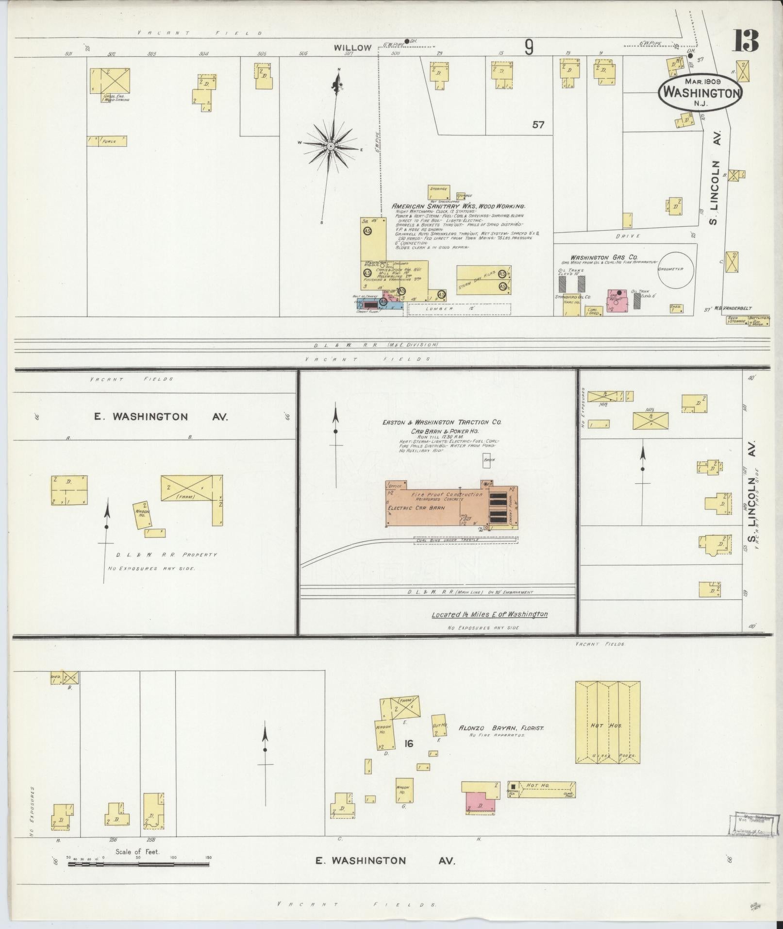 Sanborn Fire Insurance Map from Washington, Warren County, New Jersey (1909), Sheet #0013 - Historic Sanborn Fire Insurance Map Print, vintage old map wall art, antique decor, genealogy gift, Washington Washington map