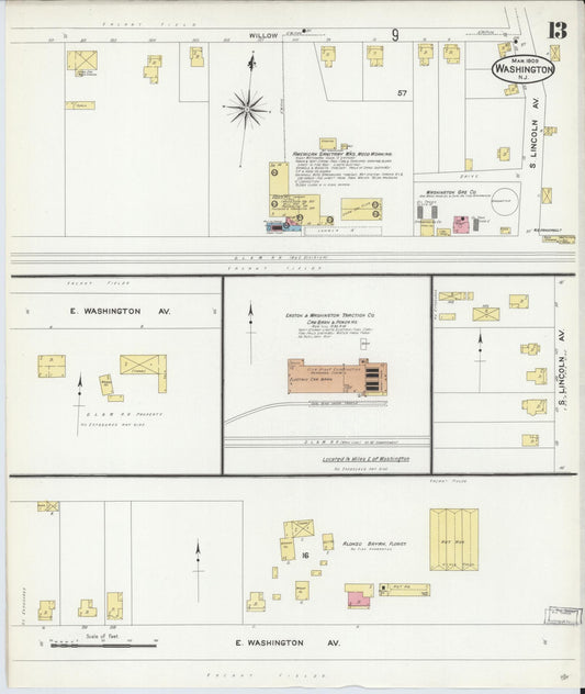 Sanborn Fire Insurance Map from Washington, Warren County, New Jersey (1909), Sheet #0013 - Historic Sanborn Fire Insurance Map Print, vintage old map wall art, antique decor, genealogy gift, Washington Washington map