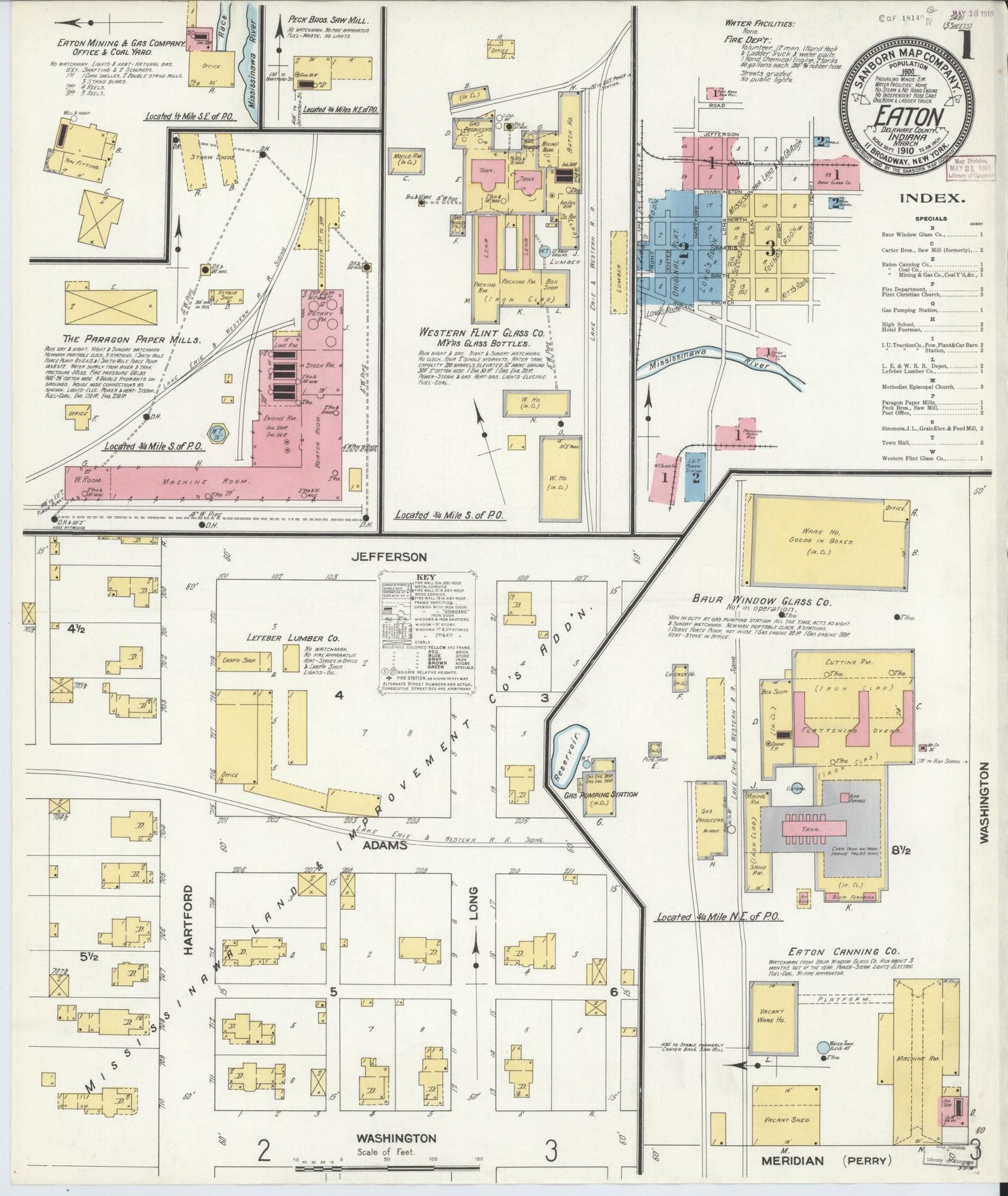 Sanborn Fire Insurance Map from Eaton, Delaware County, Indiana (1910), Sheet #0001 - Historic Sanborn Fire Insurance Map Print, vintage old map wall art, antique decor, genealogy gift, Indiana Indiana map