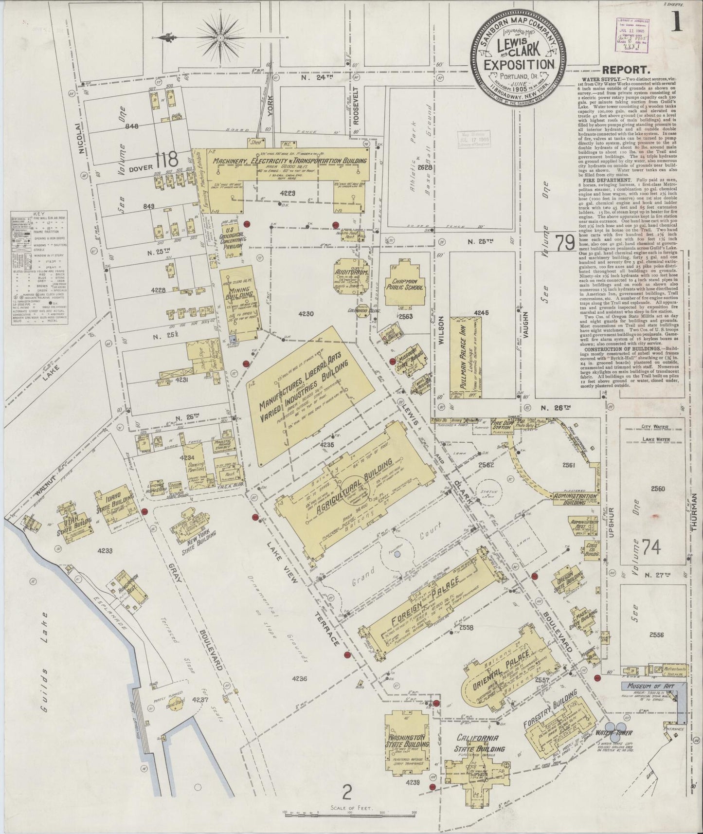 Sanborn Fire Insurance Map from Portland, Multnomah County, Oregon (1905), Sheet #0001 - Historic Sanborn Fire Insurance Map Print, vintage old map wall art, antique decor, genealogy gift, Oregon Oregon map